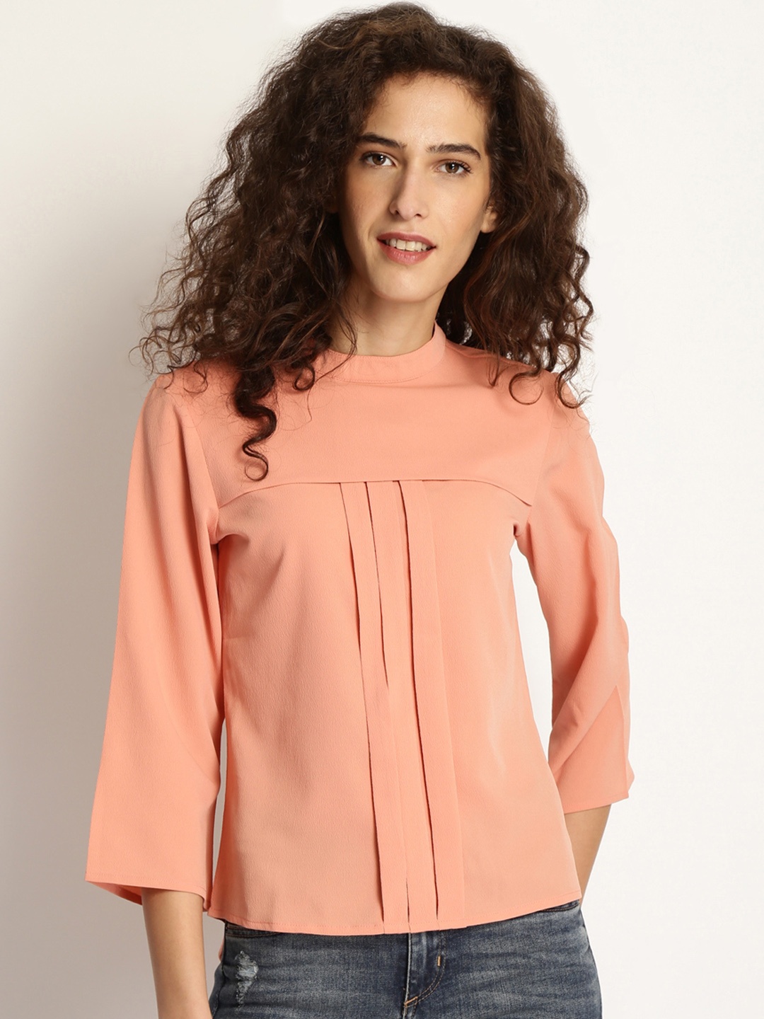 

Marie Claire Women Peach-Coloured Solid Top