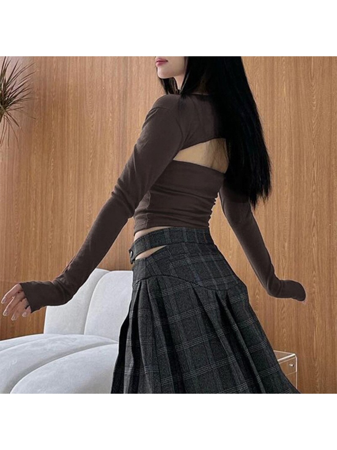 

StyleCast Tie Up Neck Cotton Top, Brown