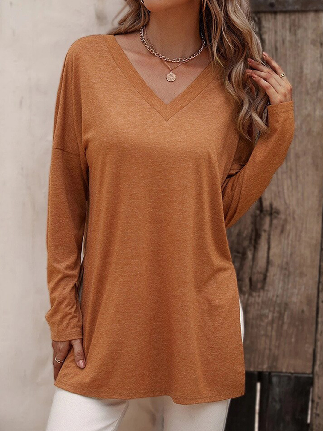 

BoStreet V-Neck Cut Out Longline Top, Orange