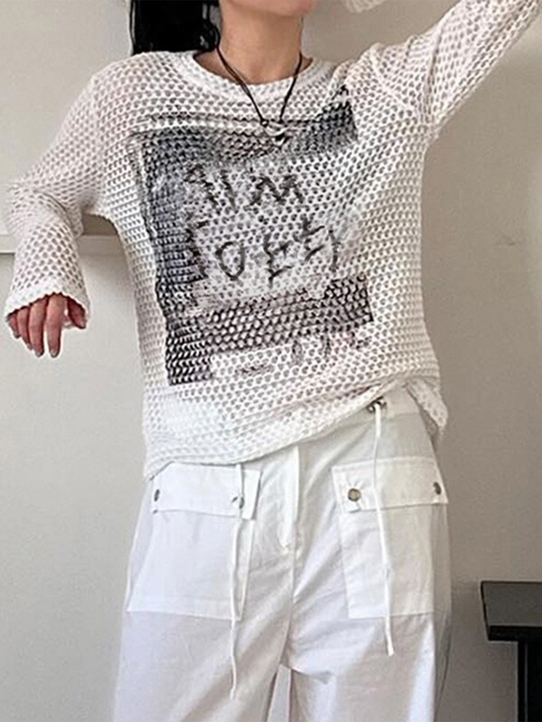 

StyleCast White Abstract Printed Sheer Top