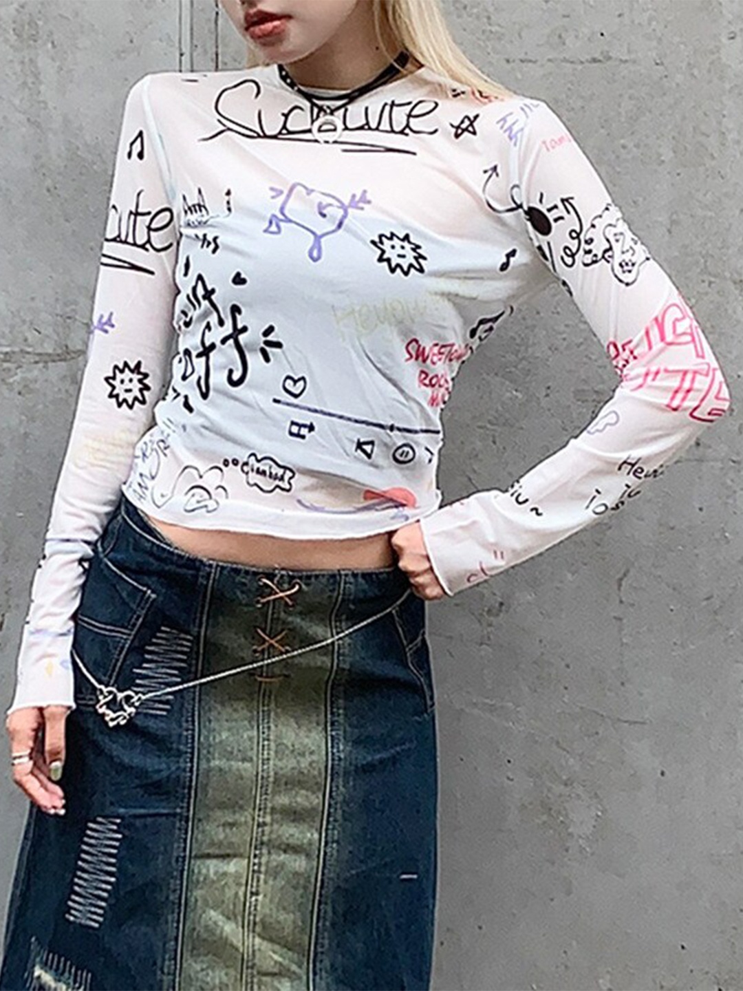 

BoStreet Conversational Print Top, White