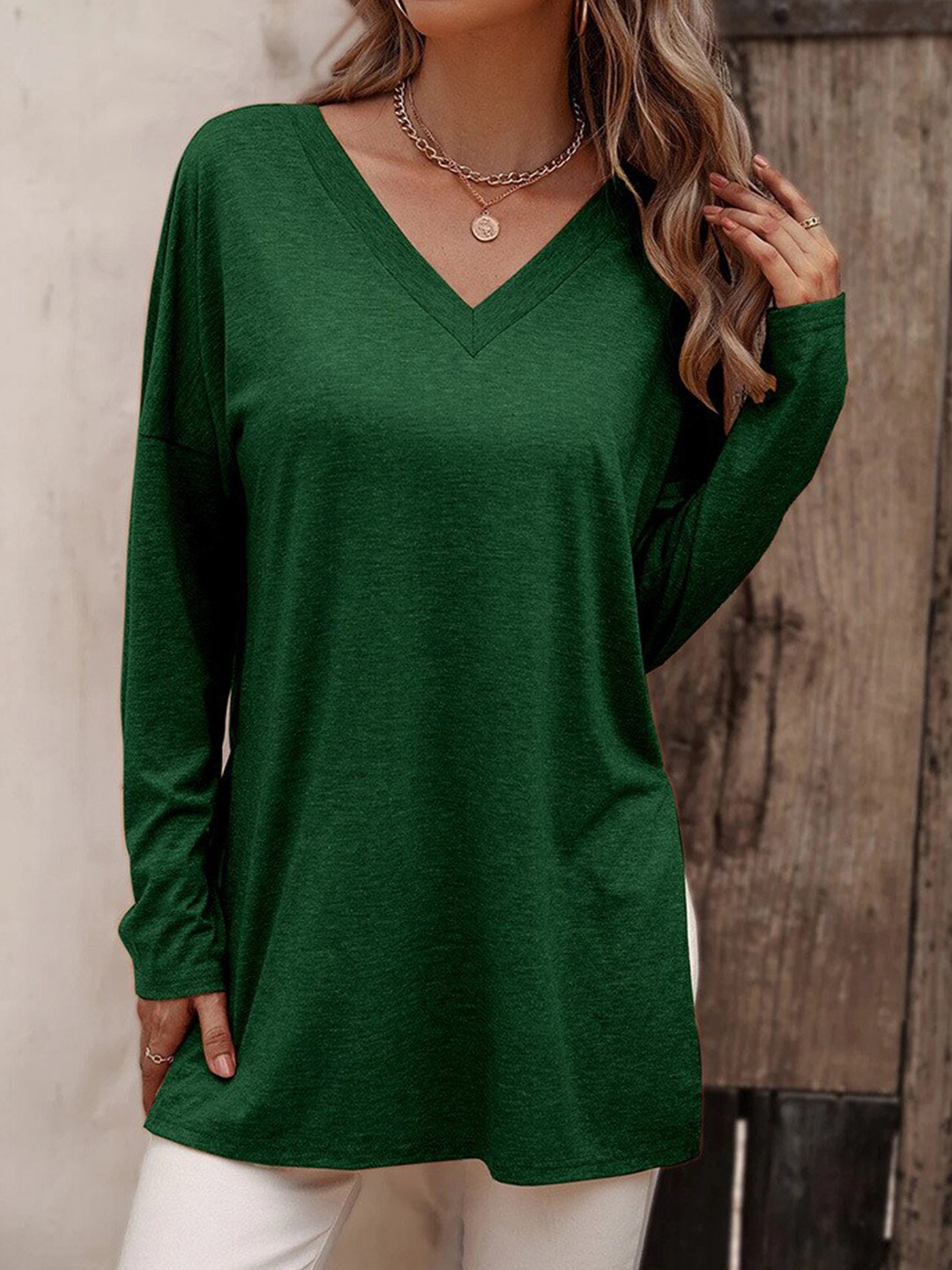 

StyleCast V-Neck Longline Top, Green