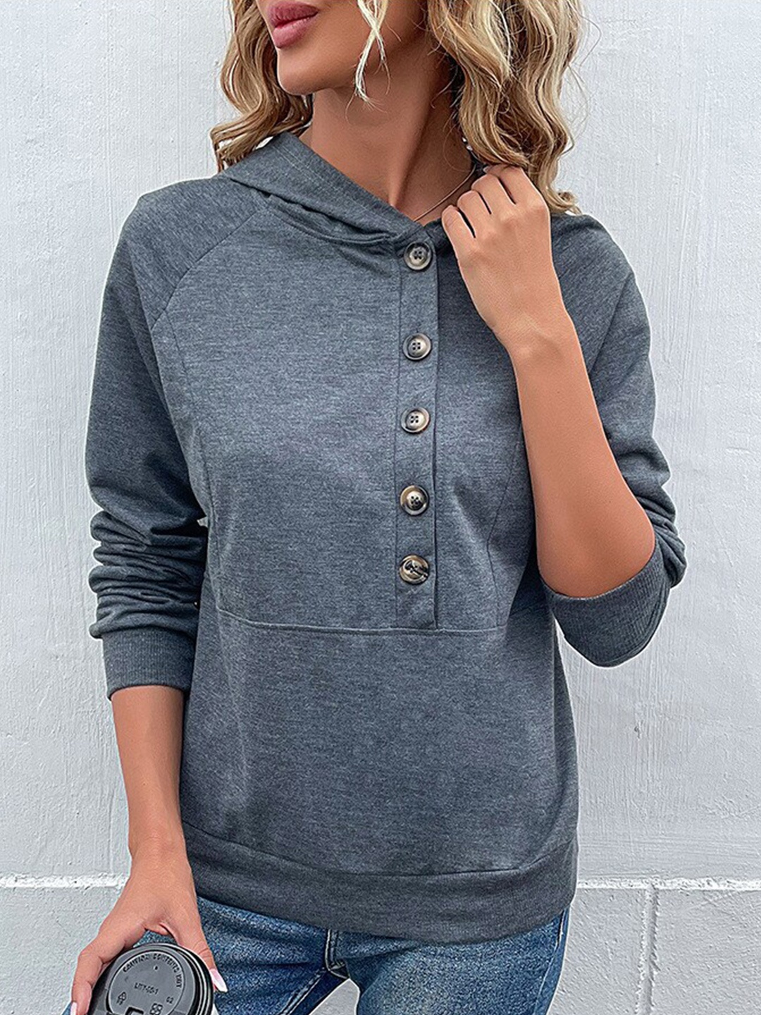 

StyleCast Hooded Cuffed Sleeves Shirt Style Top, Grey