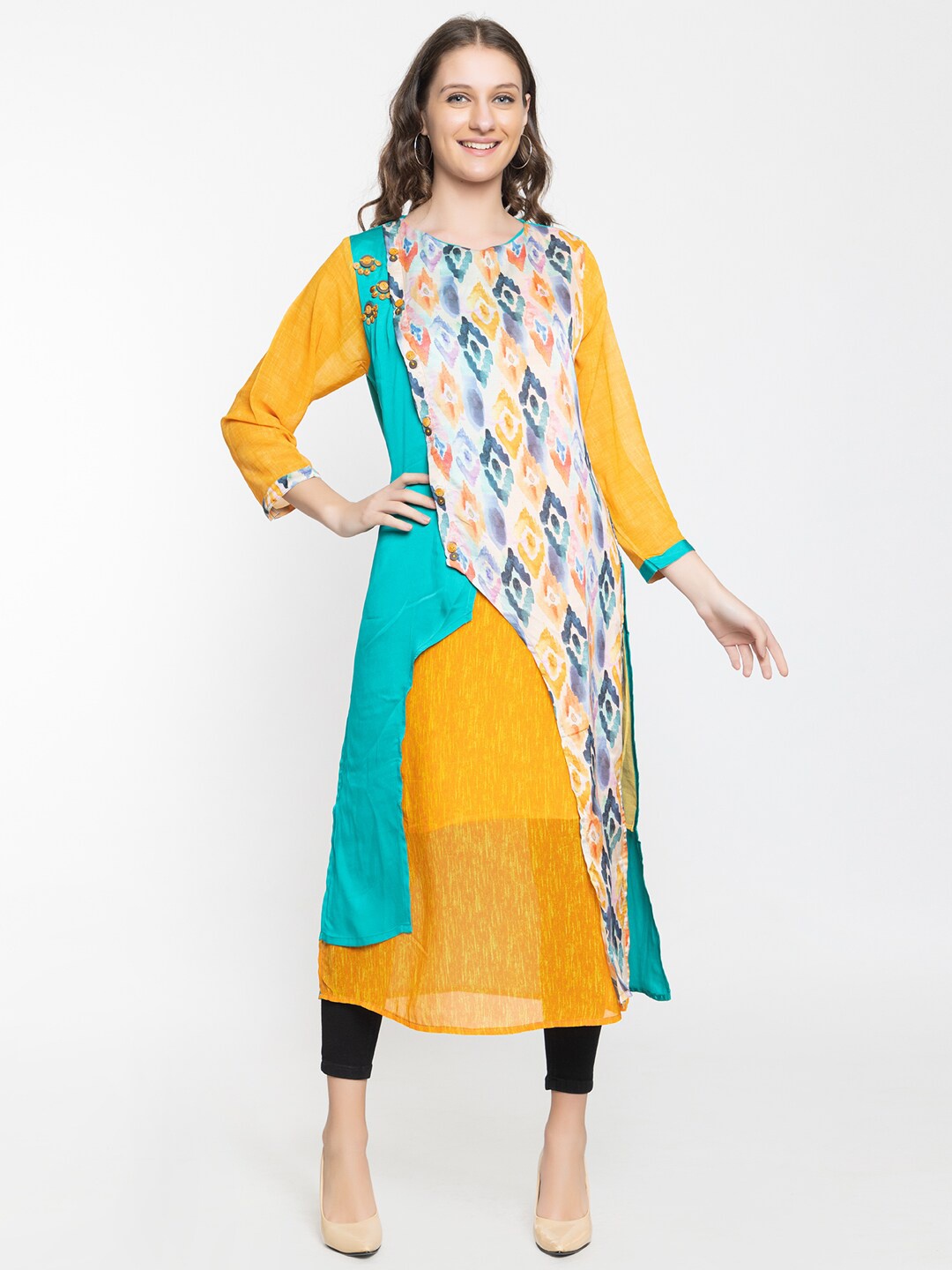 

Elthia Abstract Printed Layered Kurta, Mustard