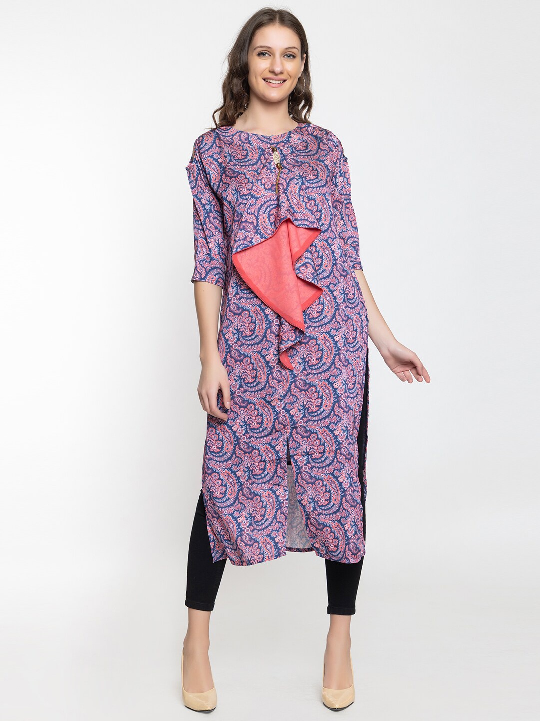 

Elthia Ethnic Motifs Printed Pure Silk Kurta, Pink