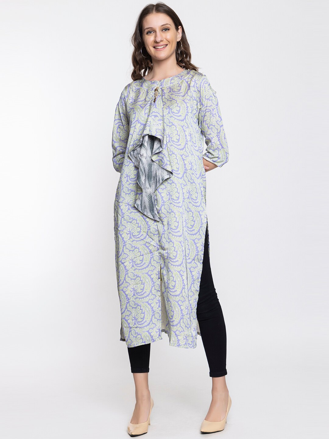 

Elthia Ethnic Motifs Printed Pure Silk Kurta, Grey