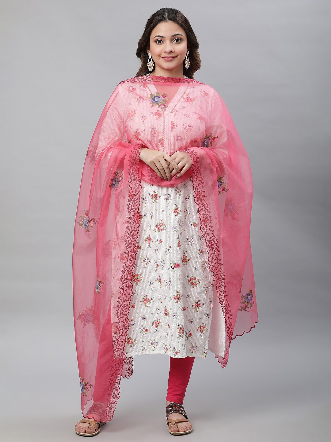 

AURELIA Floral Embroidered Dupatta, Pink