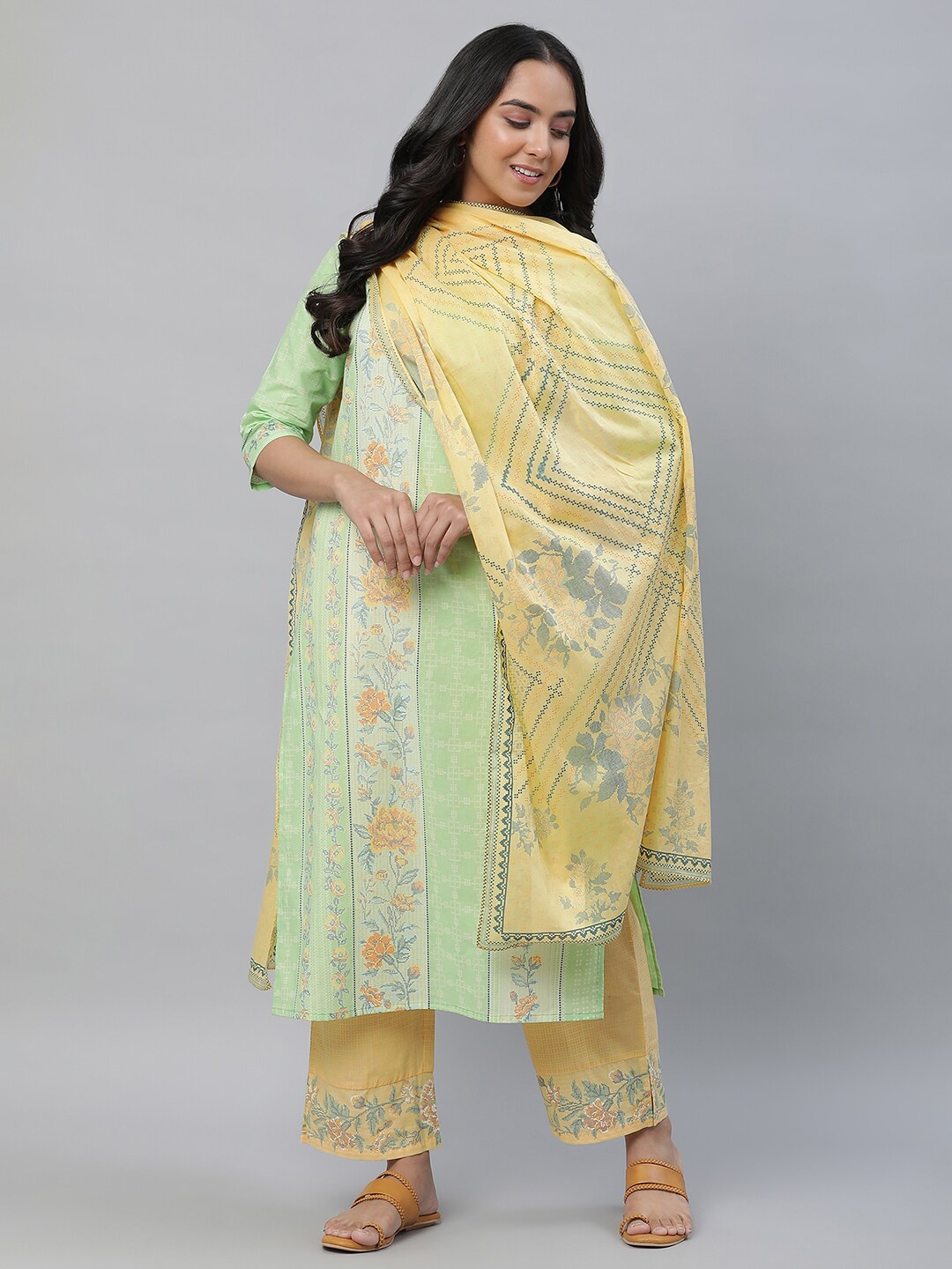 

AURELIA Geometric Printed Pure Cotton Dupatta, Yellow