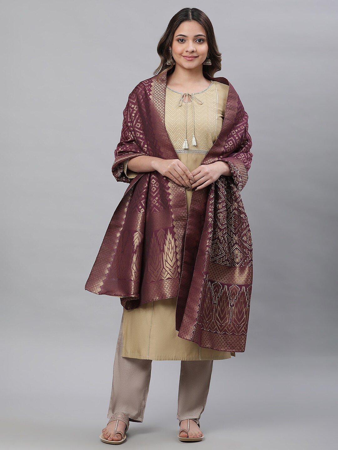 

AURELIA Ethnic Woven Design Dupatta, Purple