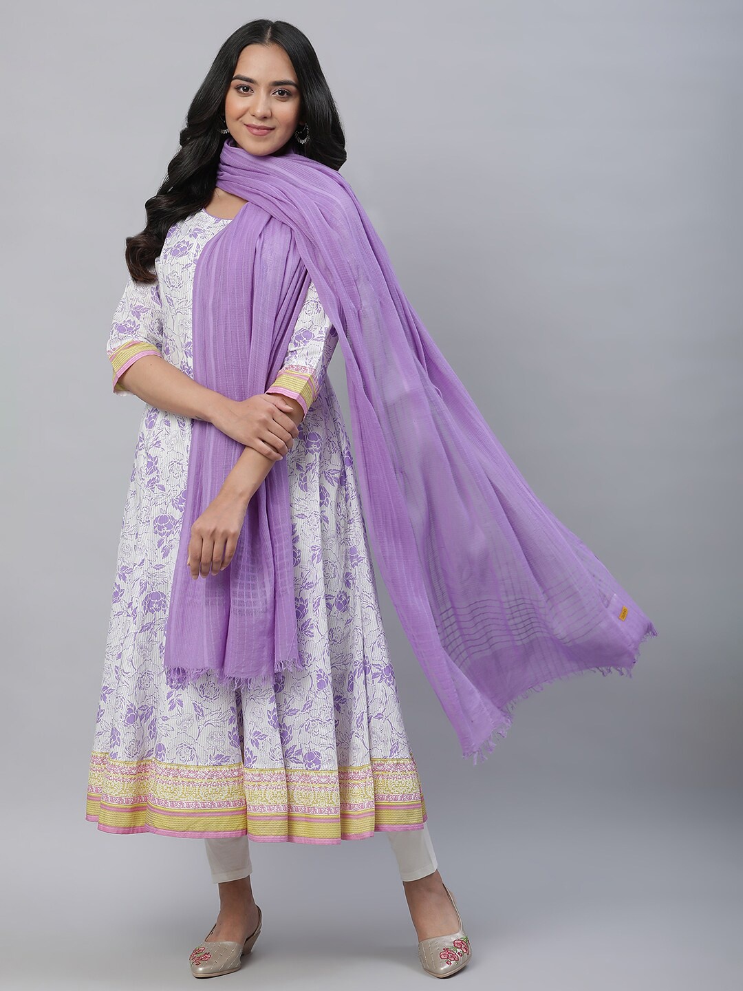 

AURELIA Striped Cotton Blend Dupatta, Purple