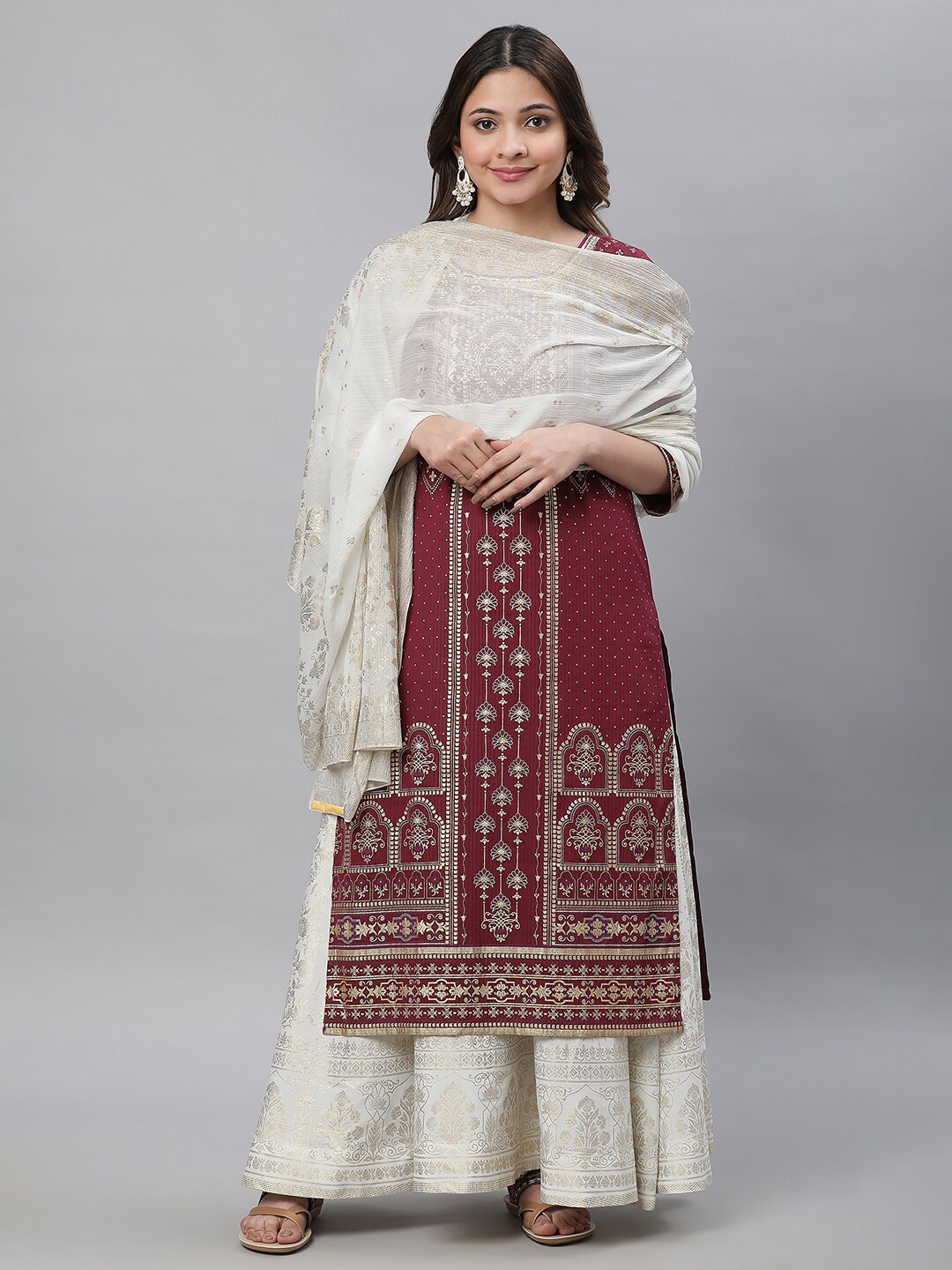 

AURELIA Floral Printed Dupatta, White