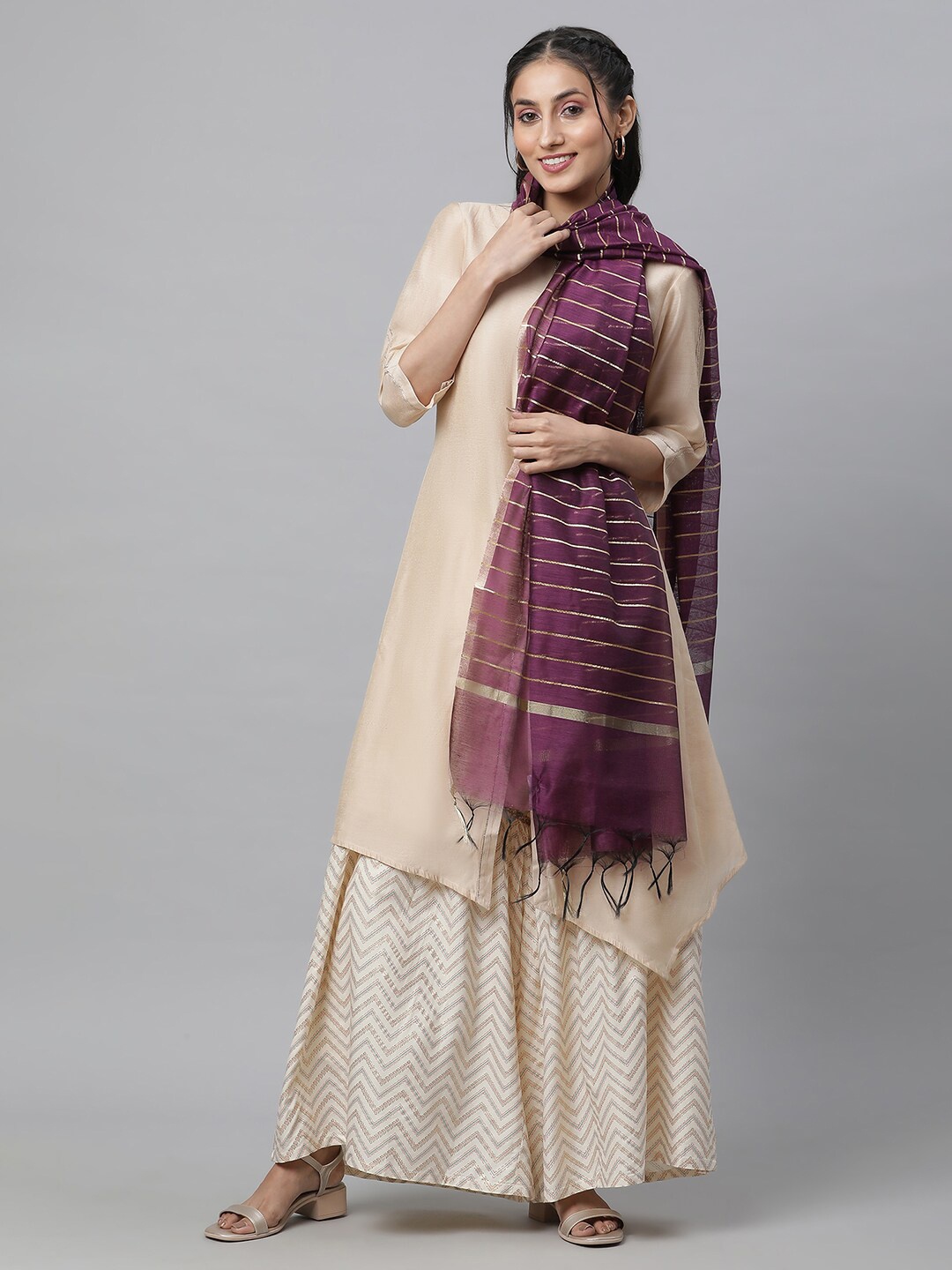 

AURELIA Striped Dupatta, Purple