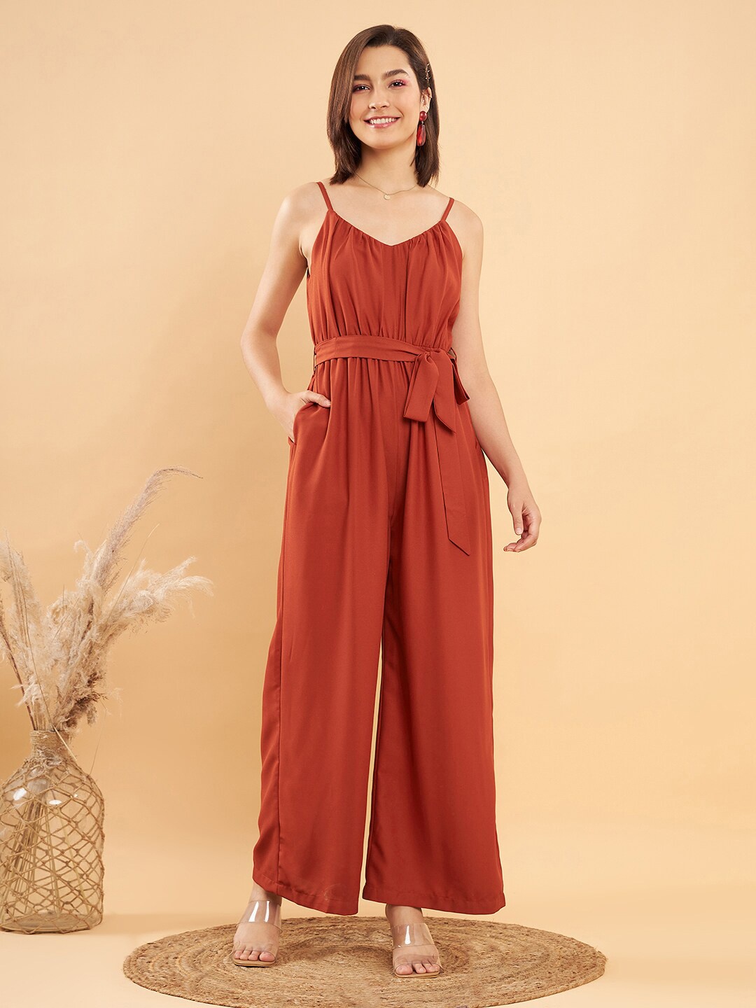 

KASSUALLY Strappy Belted Jumpsuit, Rust