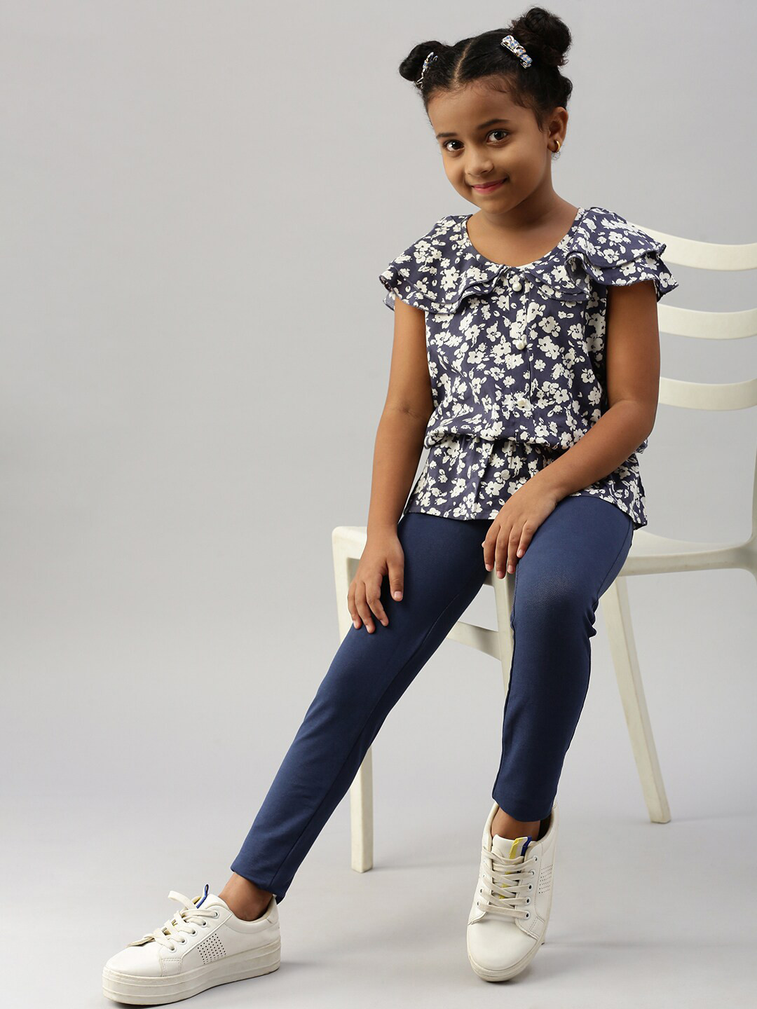 

De Moza Girls Regular Fit Cotton Jeggings, Navy blue