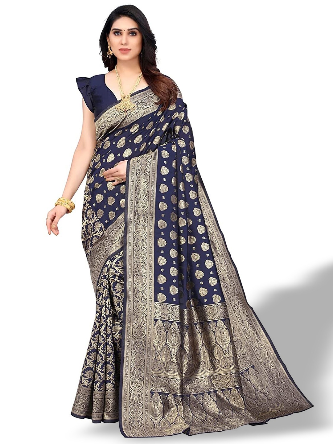 

MAGMINA Woven Design Zari Pure Silk Banarasi Jacquard Saree, Blue