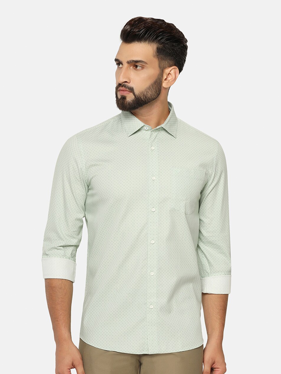 

Blackberrys India Slim Micro Ditsy Printed Pure Cotton Casual Shirt, Green