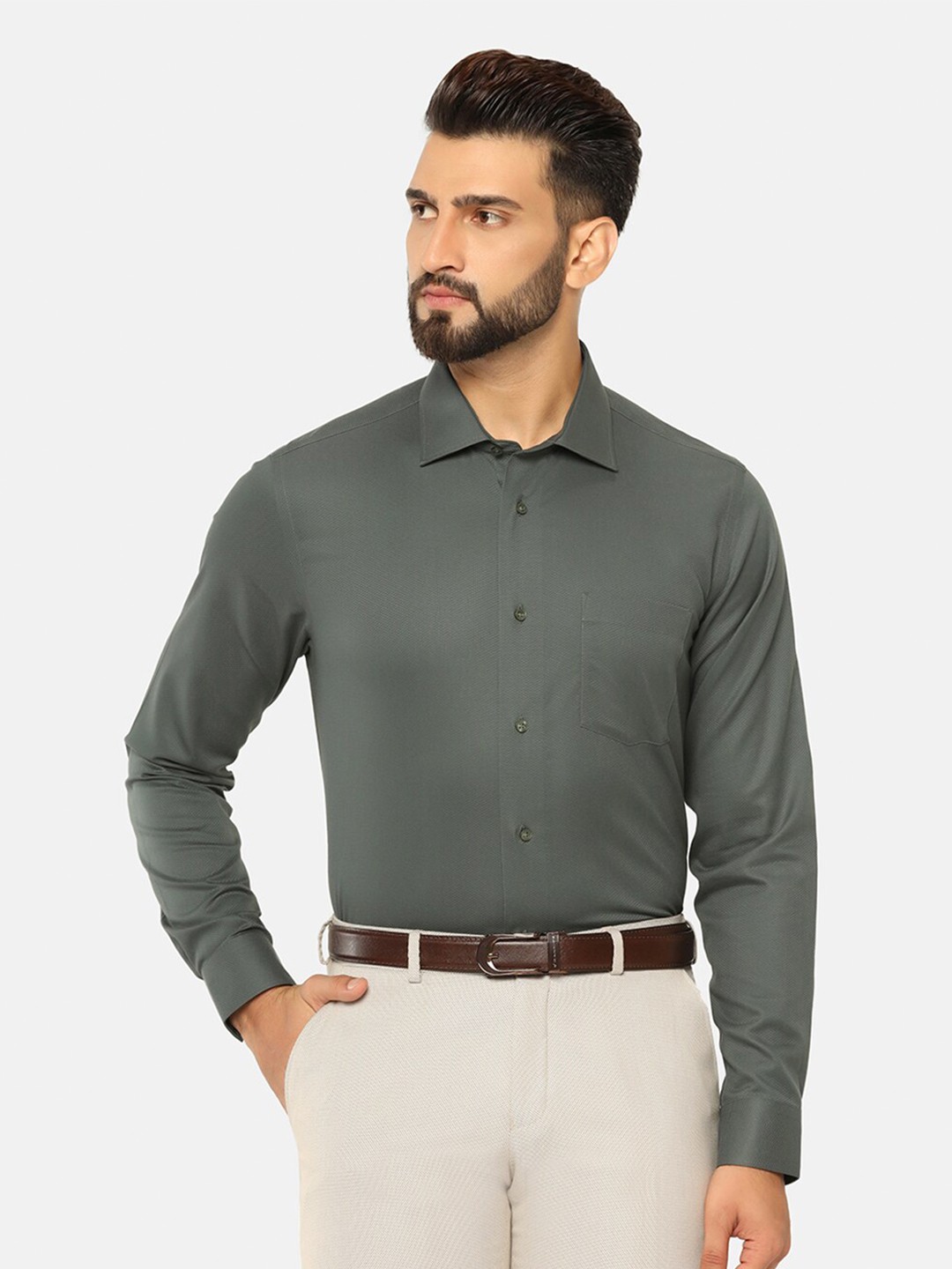 

Blackberrys India Slim Spread Collar Pure Cotton Formal Shirt, Green
