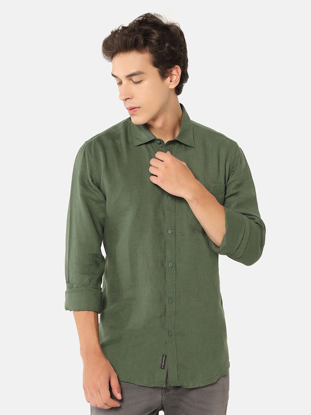 

Blackberrys India Slim Spread Collar Slim Fit Linen Casual Shirt, Olive