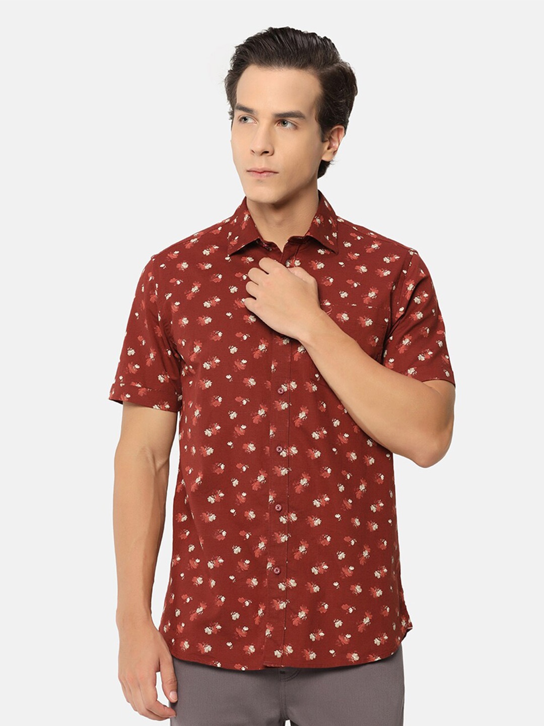 

Blackberrys India Slim Fit Floral Printed Casual Shirt, Rust