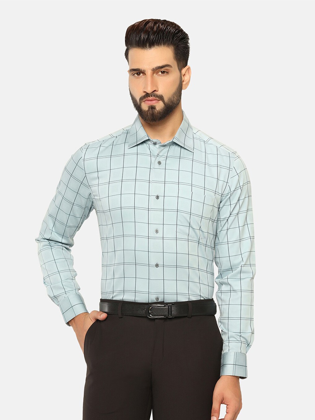 

Blackberrys Men'S Grey Check Formal Slim Fit Wrinkle-Resistant Shirt