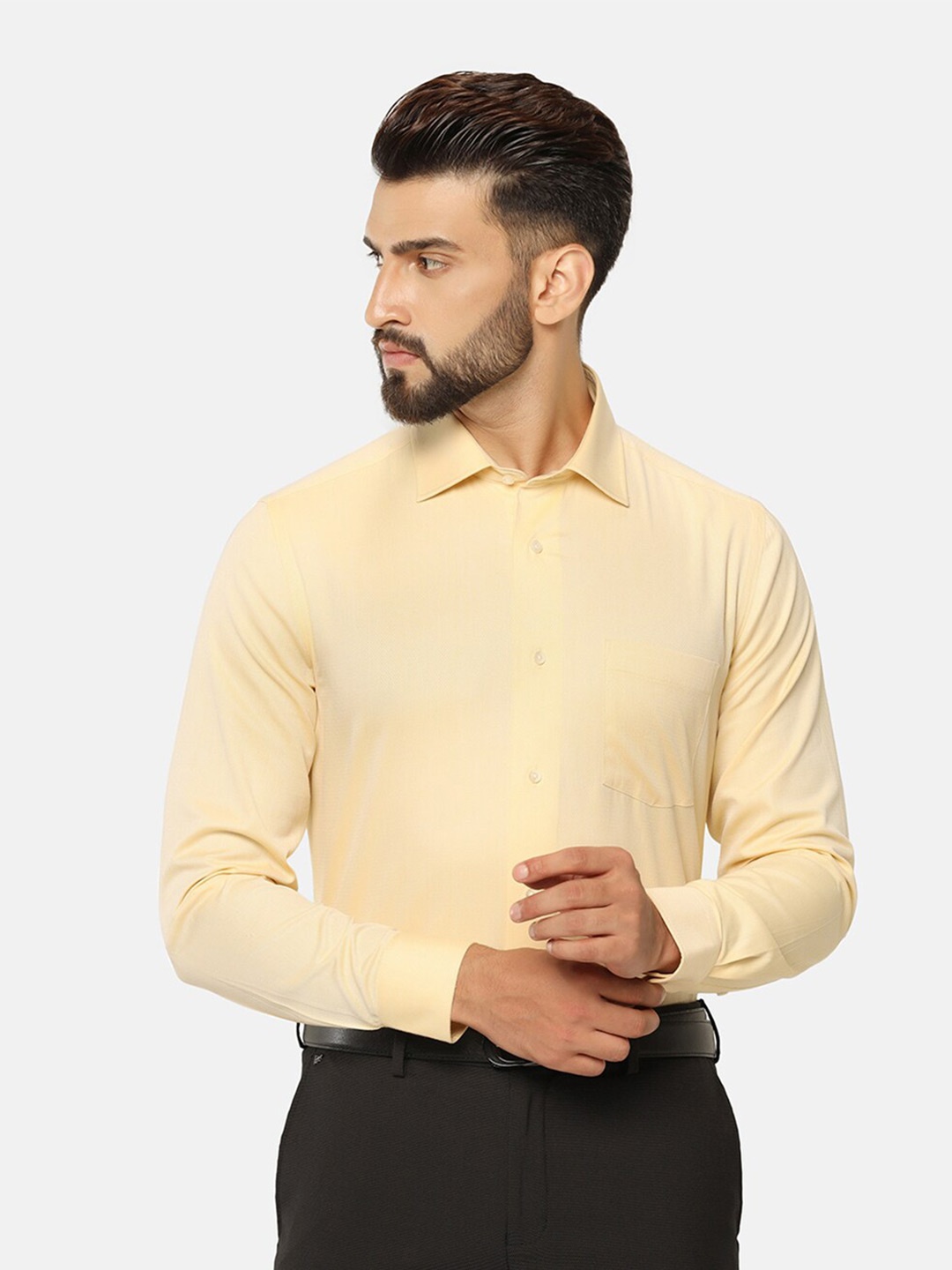 

Blackberrys Men India Slim Fit Temp Tech Formal Shirt, Yellow