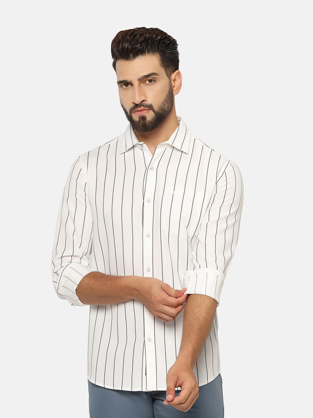 

Blackberrys India Slim Fit Striped Pure Cotton Casual Shirt, White