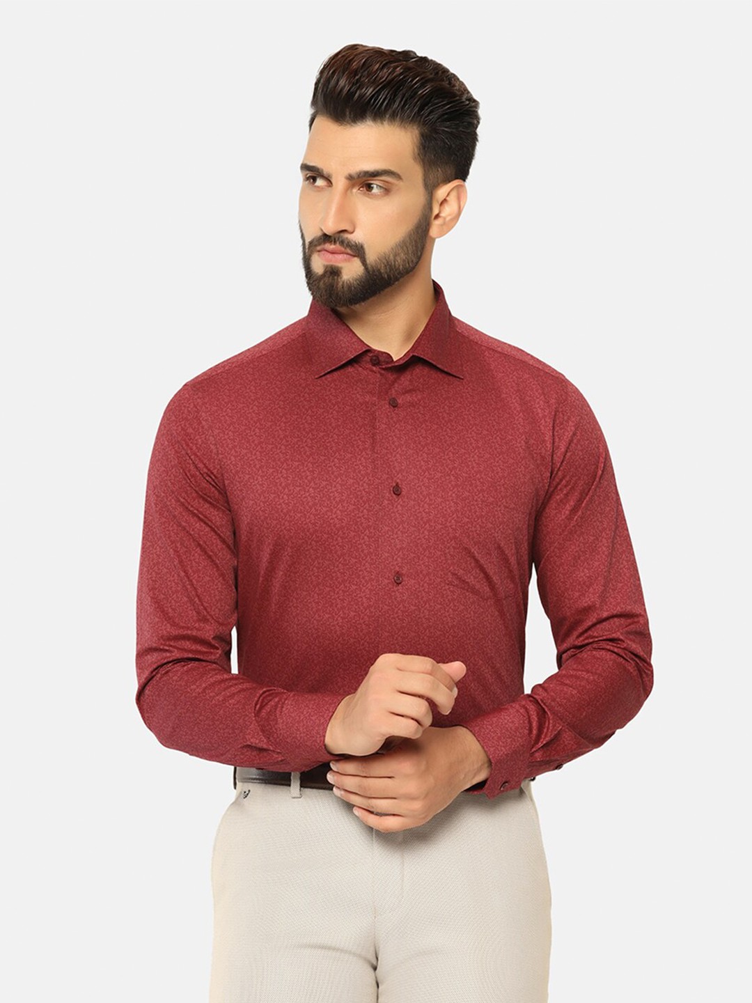 

Blackberrys India Slim Fit Floral Printed Formal Pure Cotton Shirt, Maroon