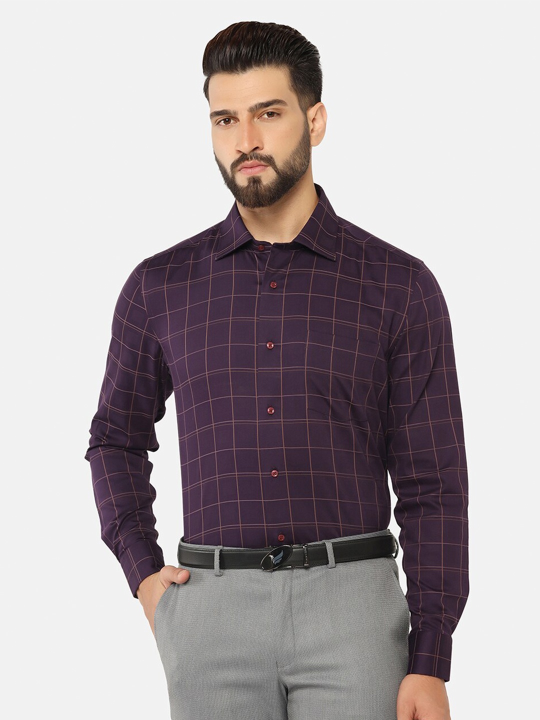 

Blackberrys Men Check Formal Slim Fit Wrinkle-Resistant Shirt, Purple