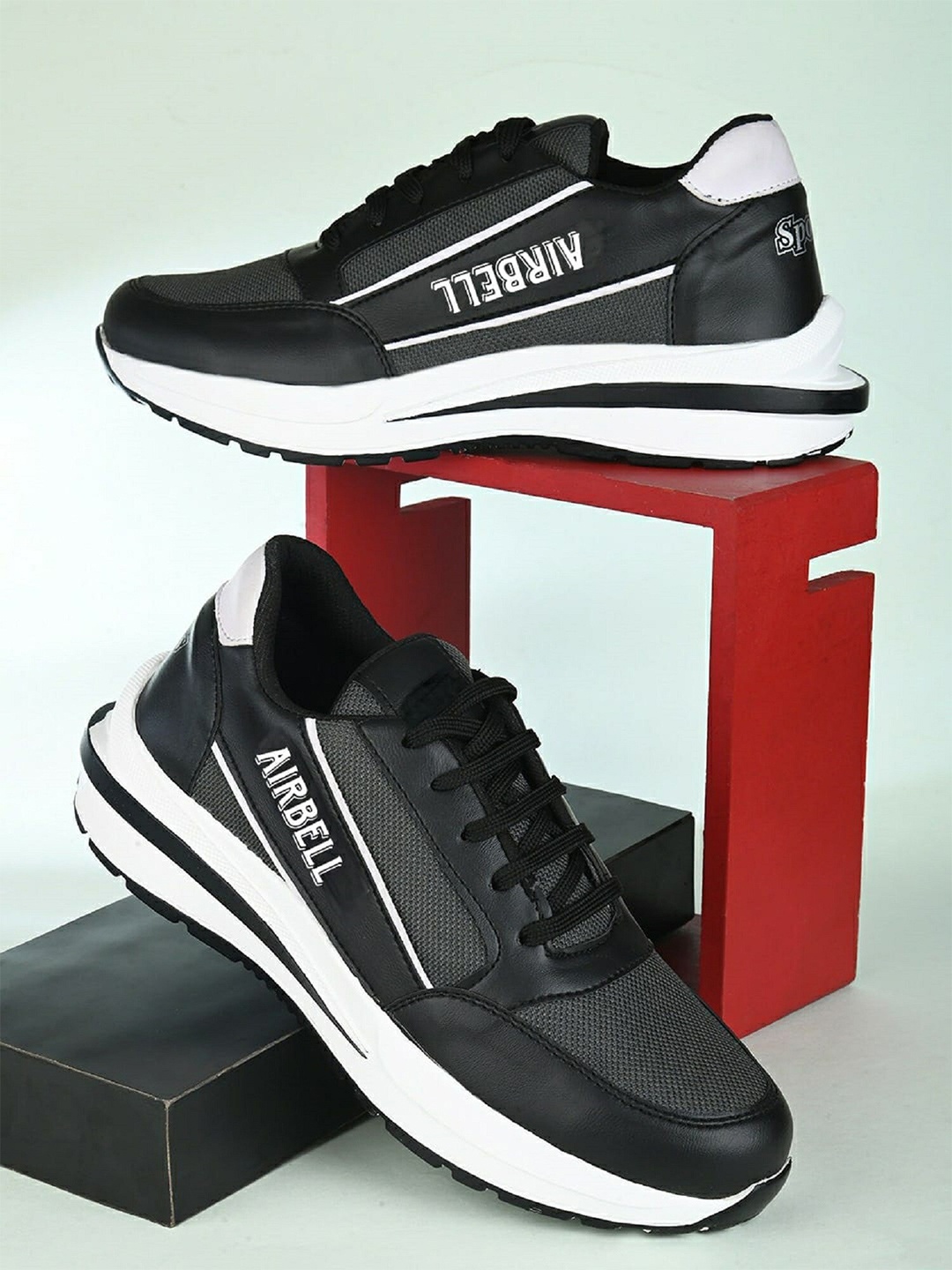 

AIRBELL Men Lace-Up Running Shoes, Black