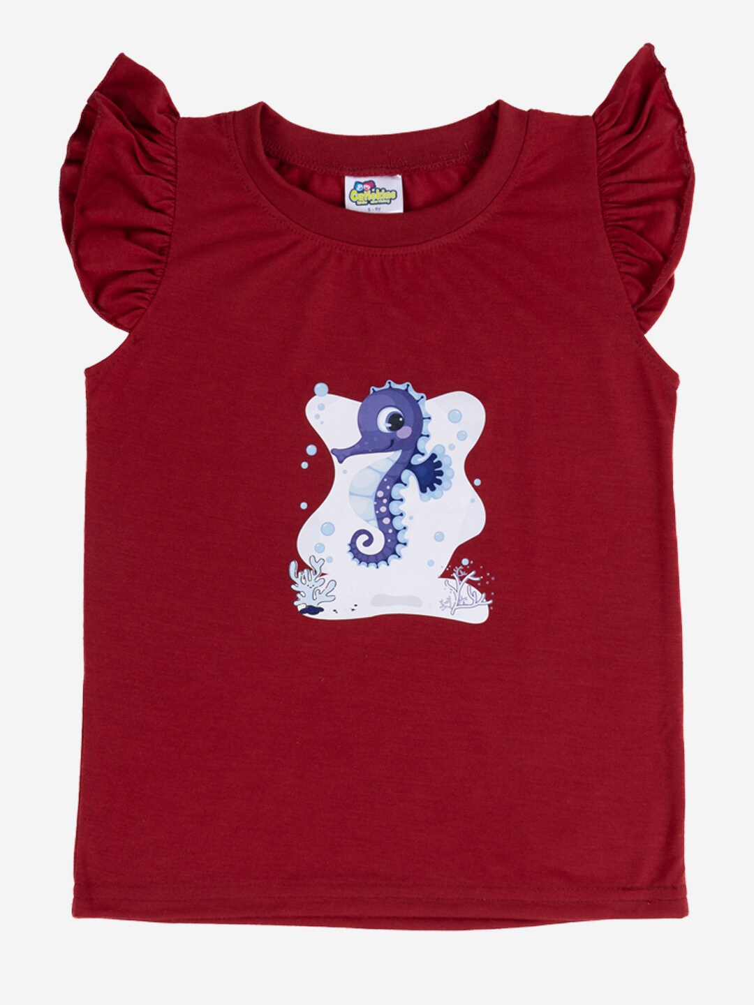 

Cutiekins Girls Graphic Printed Round Neck Cap Sleeves Cotton Regular T-shirt, Maroon