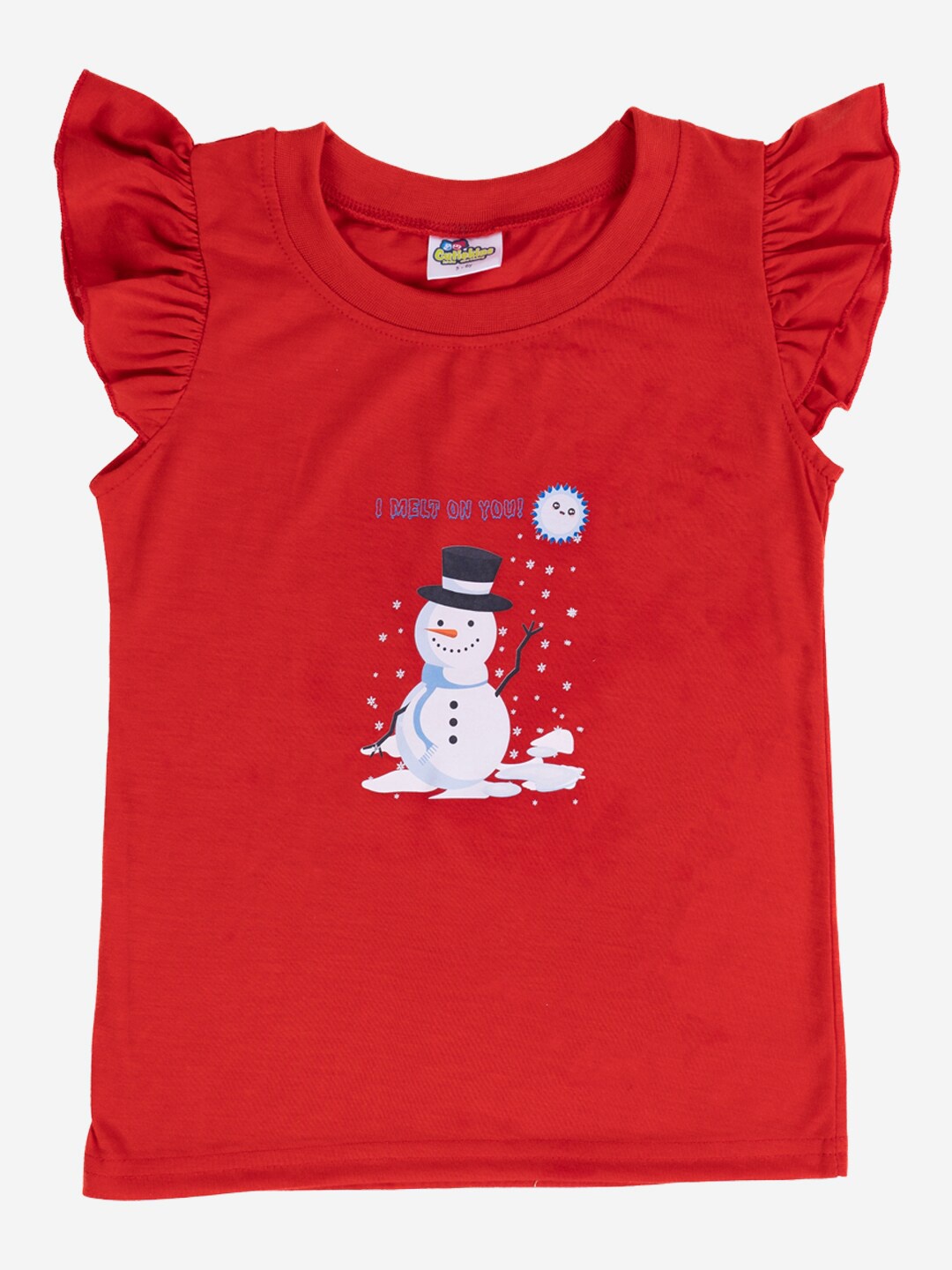 

Cutiekins Girls Graphic Printed Round Neck Cap Sleeves Cotton Regular T-shirt, Red