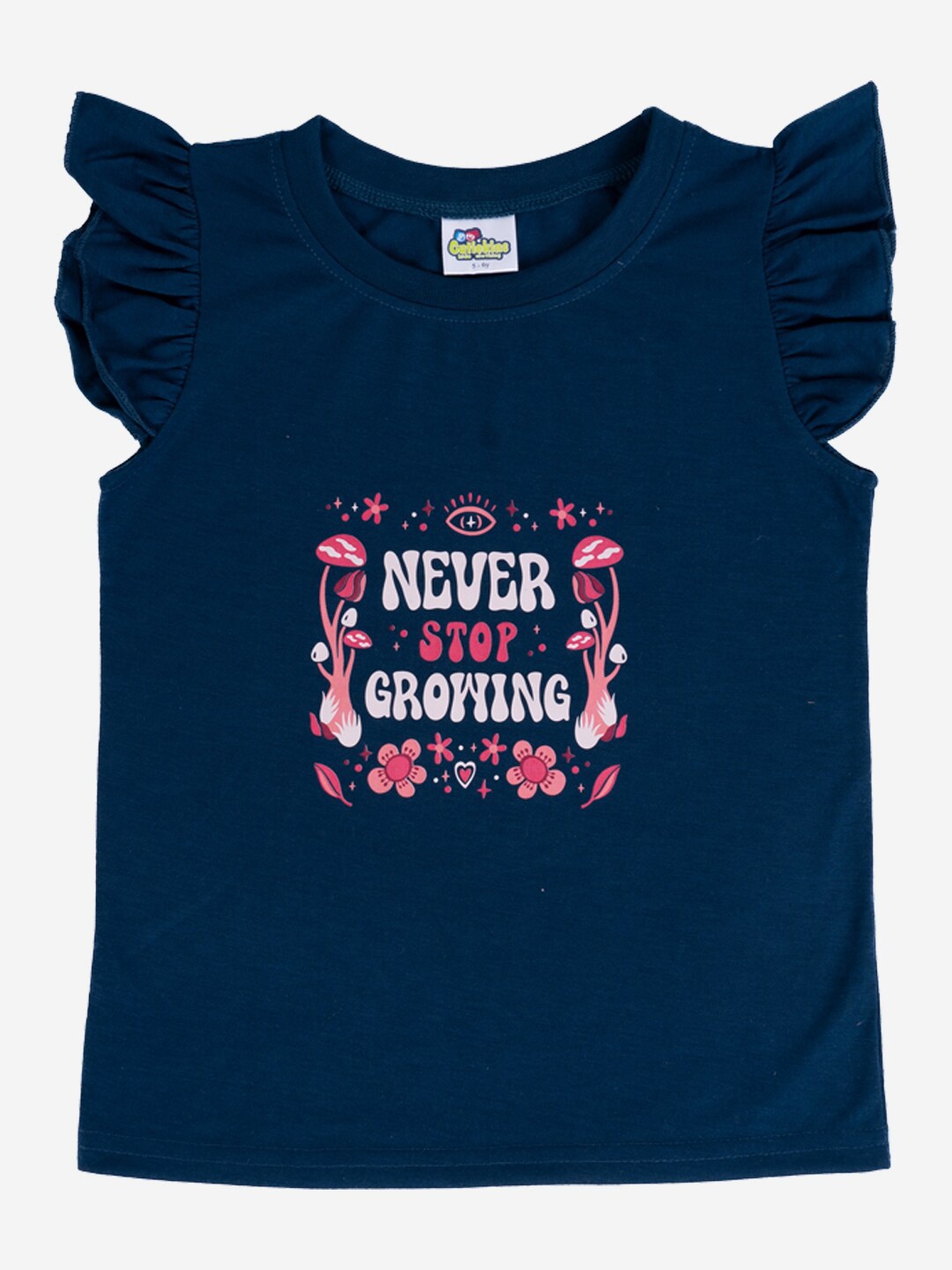 

Cutiekins Girls Graphic Printed Round Neck Cap Sleeves Cotton Regular T-shirt, Teal