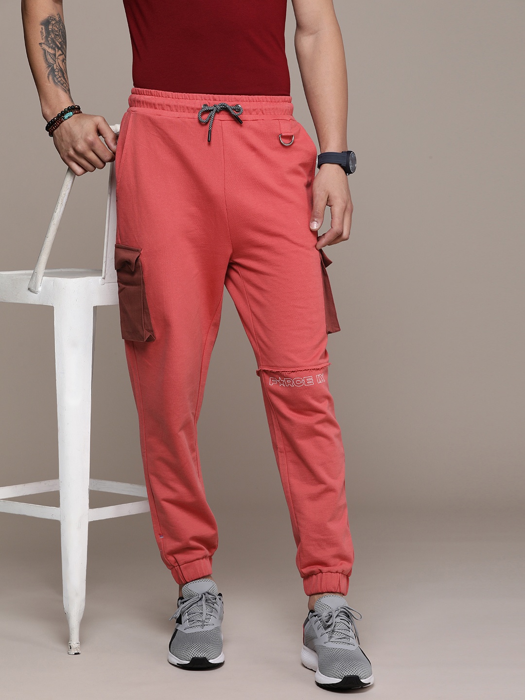 

FORCE IX Men Solid Regular Fit Joggers Track Pants, Coral