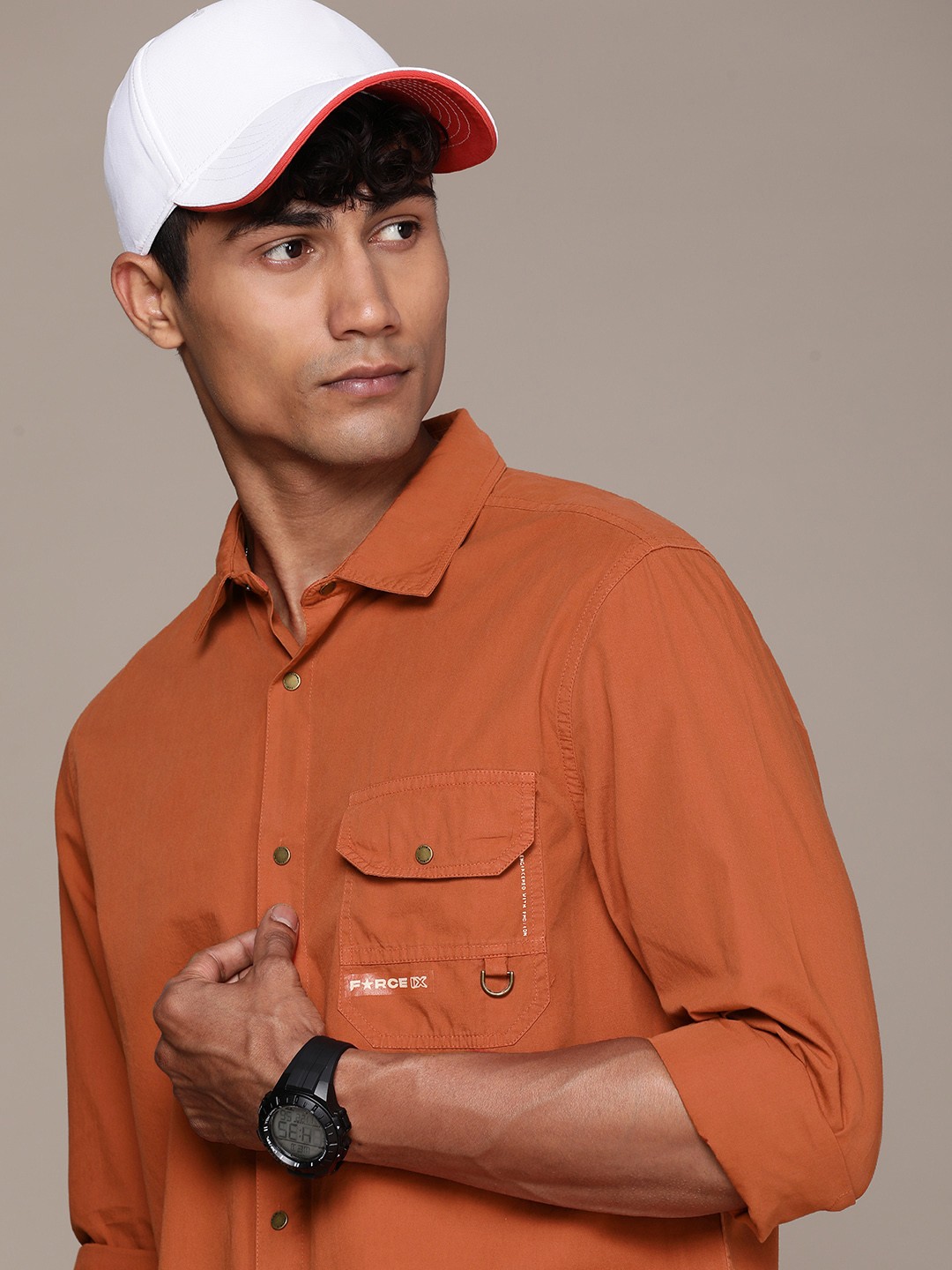 

FORCE IX Solid Slim Fit Pure Cotton Casual Shirt, Rust