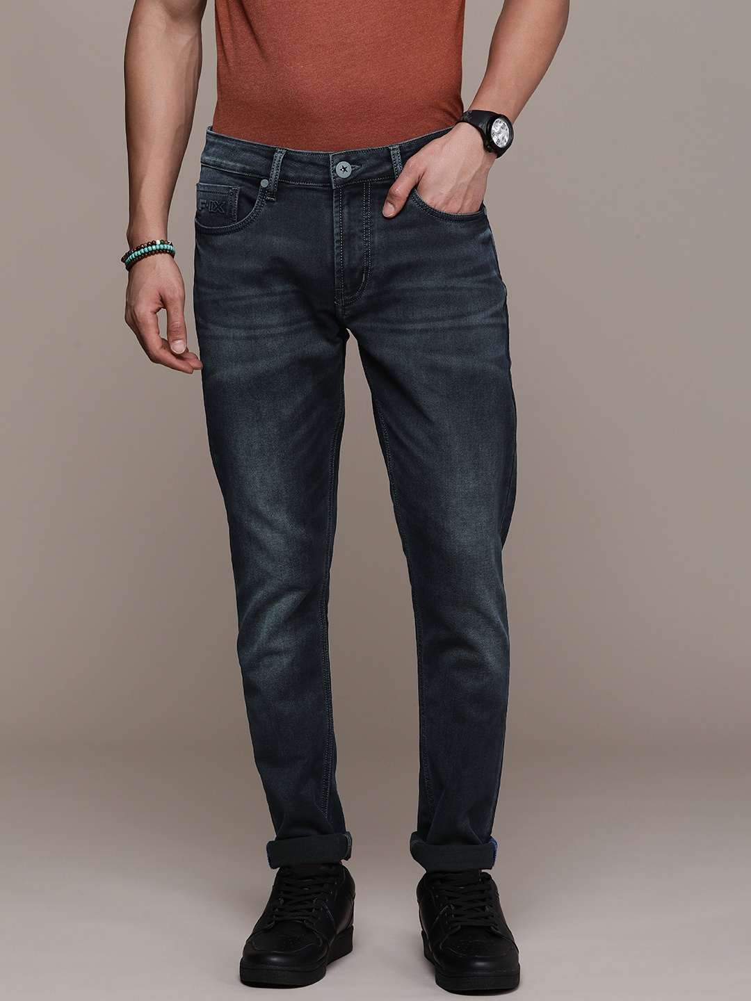 

Force IX Men Slim Fit Mid-Rise Heavy Fade Stretchable Jeans, Blue