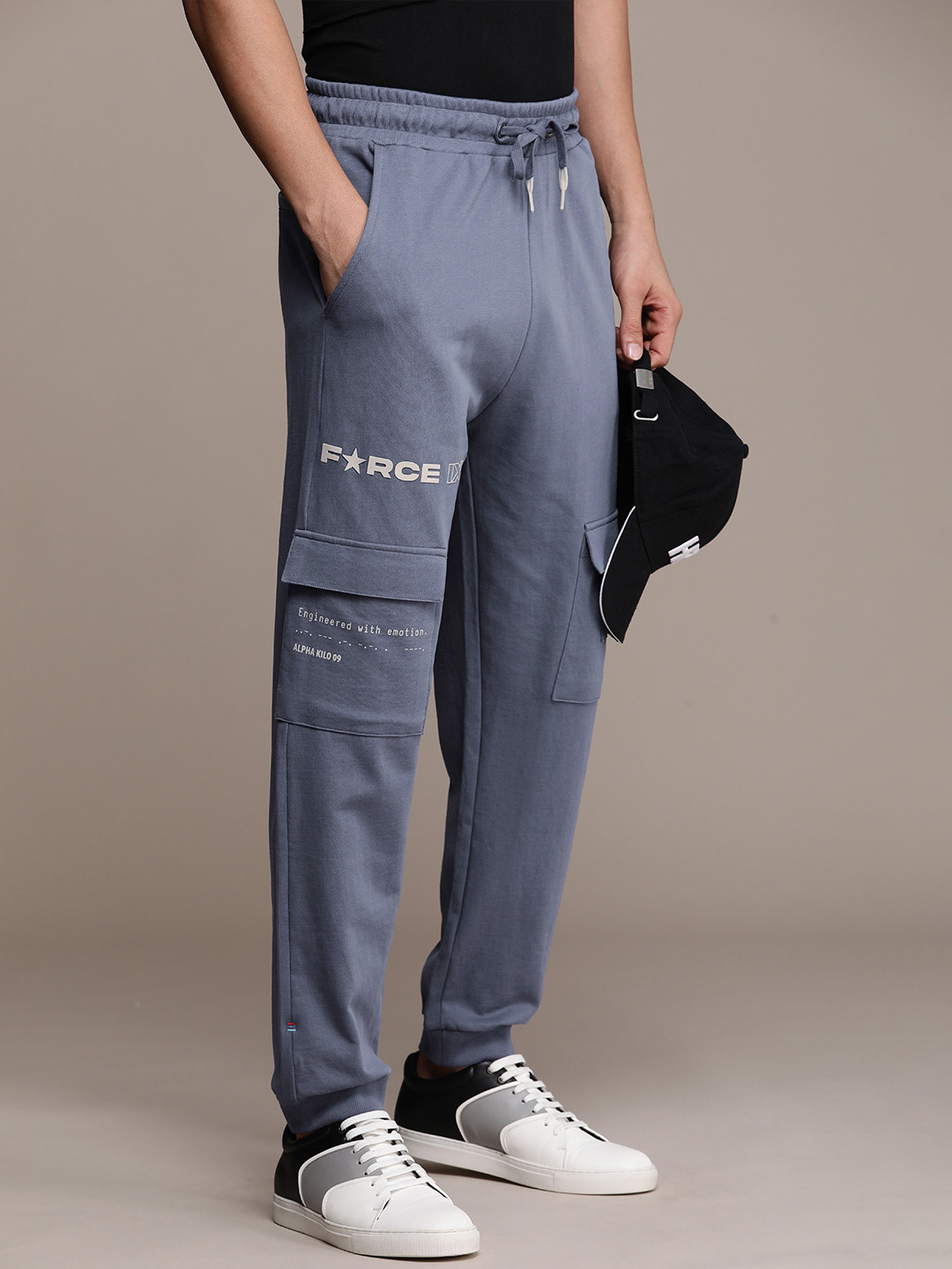 

Force IX Men Pure Cotton Cargo Joggers, Blue