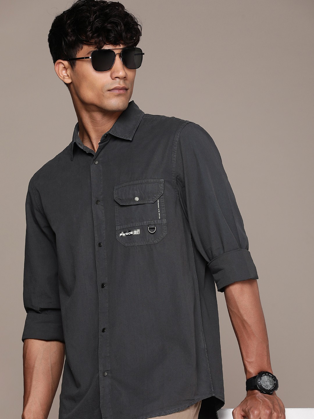 

FORCE IX Pure Cotton Slim Fit Casual Shirt, Grey