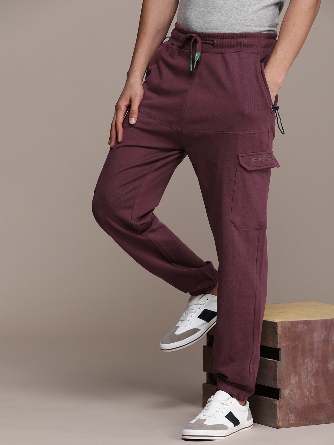 

Force IX Men Pure Cotton Cargo Joggers, Burgundy