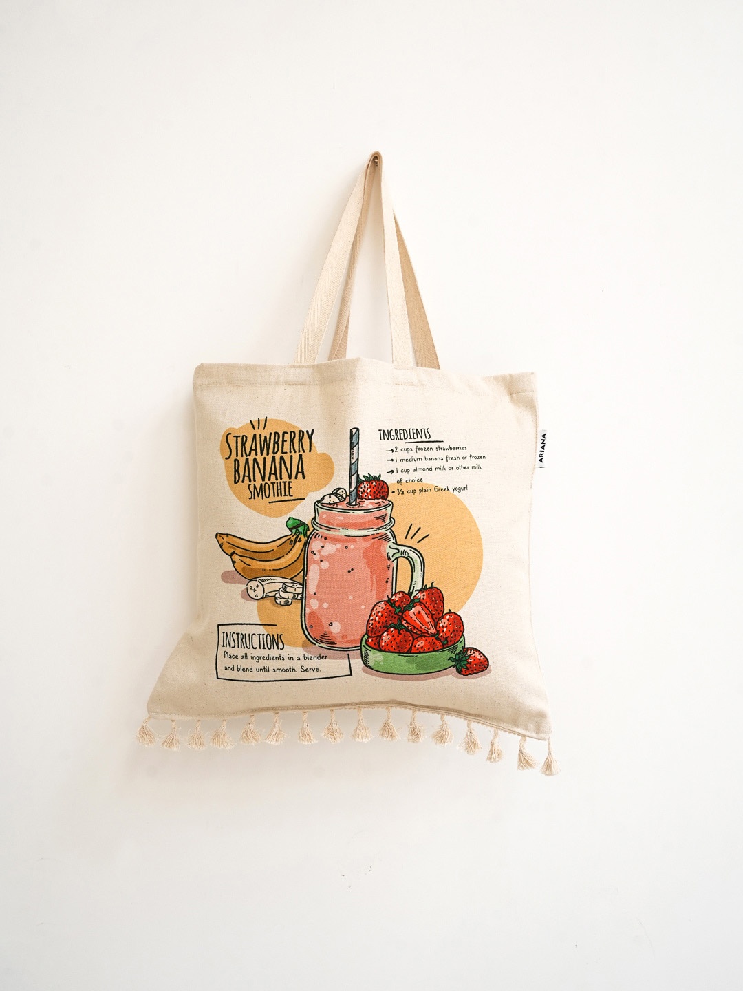 

Ariana Printed Shopper Canvas Tote Bag With Tasselled, White