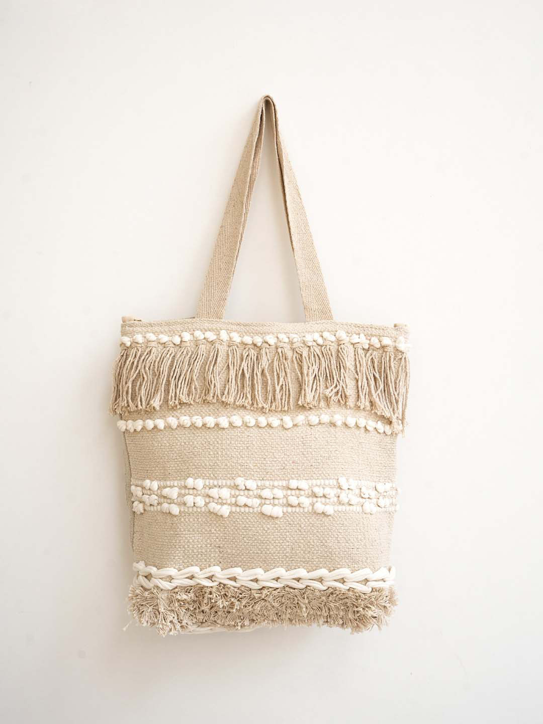 

Ariana Oversized Shopper Tote Bag with Tasselled, Beige