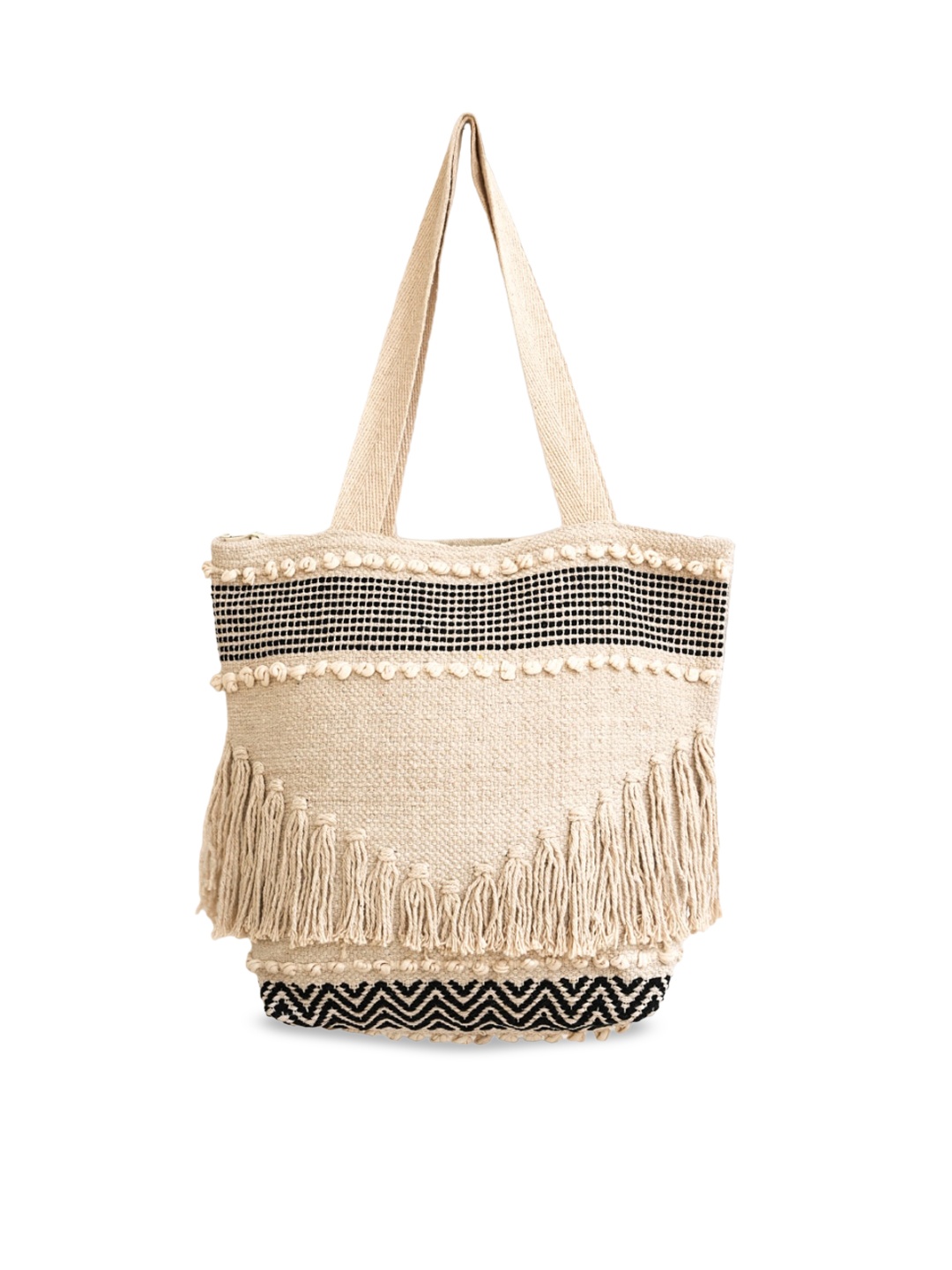 

Ariana Beige Printed Oversized Shopper Tote Bag with Tasselled