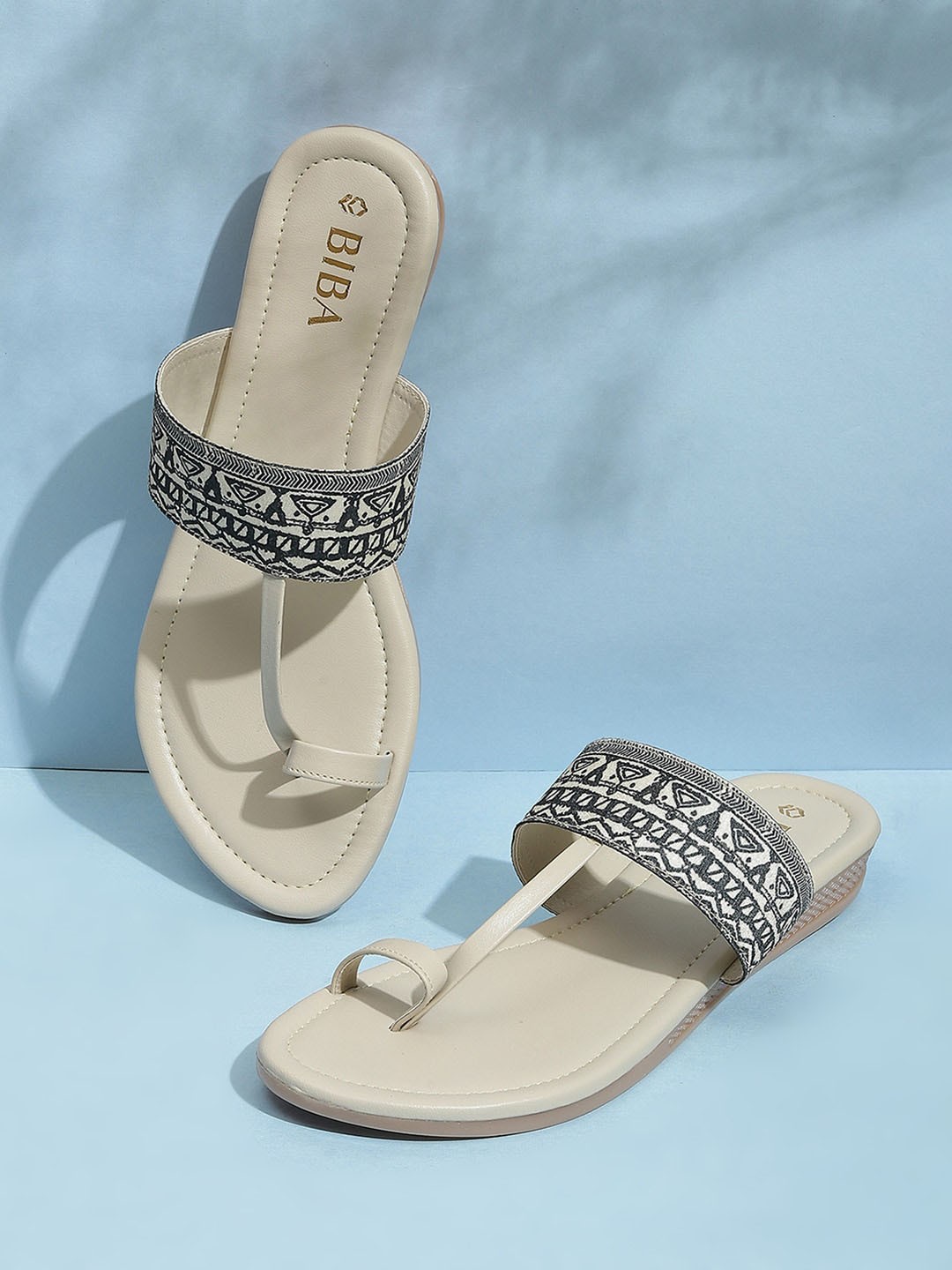 

Biba Printed One Toe Flats, Cream
