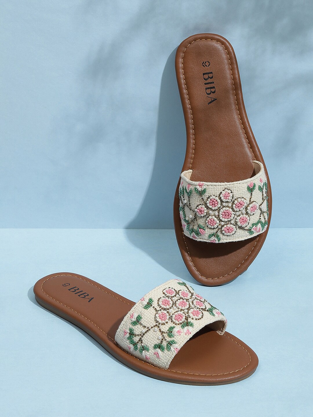 

Biba Ethnic Embellished Open Toe Flats, Off white