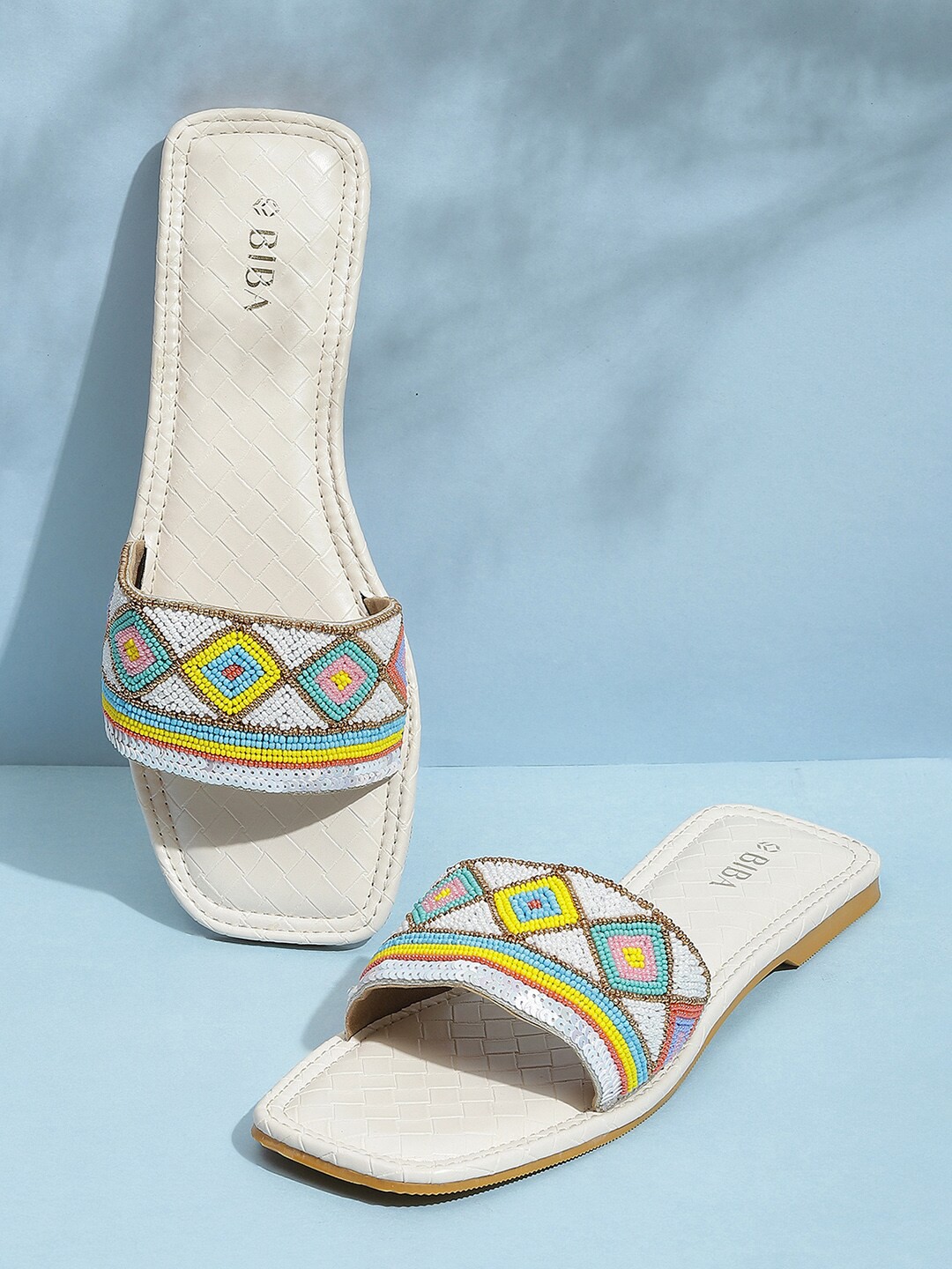 

Biba Ethnic Embellished Open Toe Flats, White