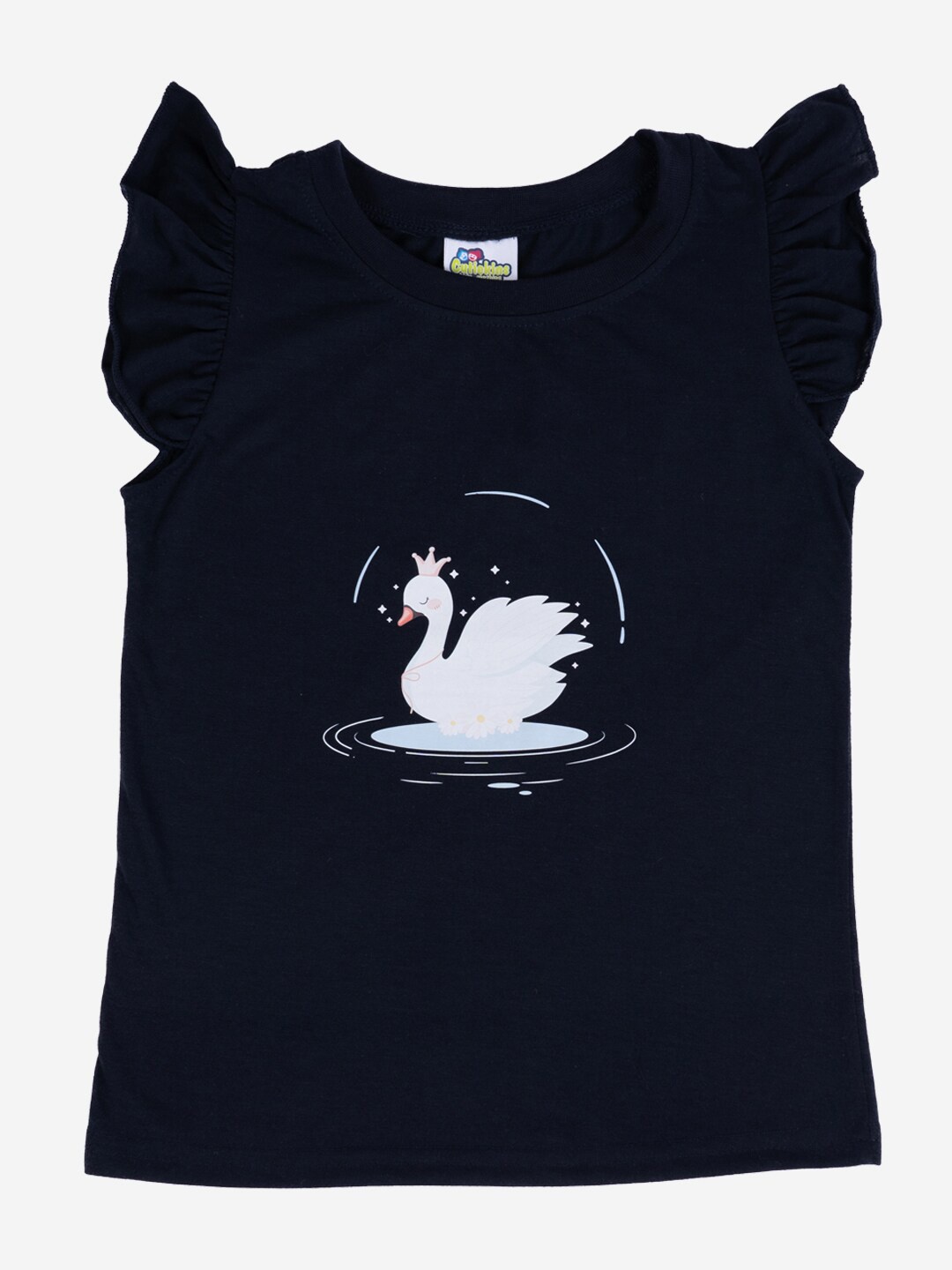 

Cutiekins Girls Graphic Printed Round Neck Cap Sleeves Cotton Regular T-shirt, Navy blue