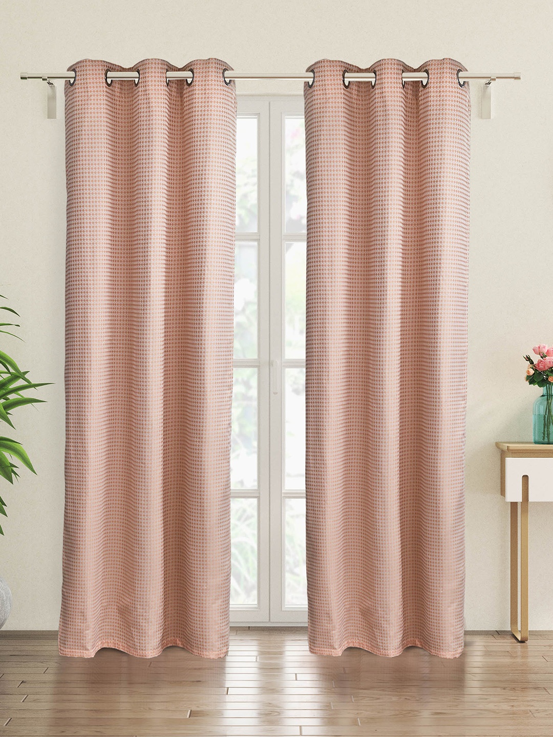 

Home Centre Peach-Coloured 2 Pieces Self Design Black Out Door Curtains