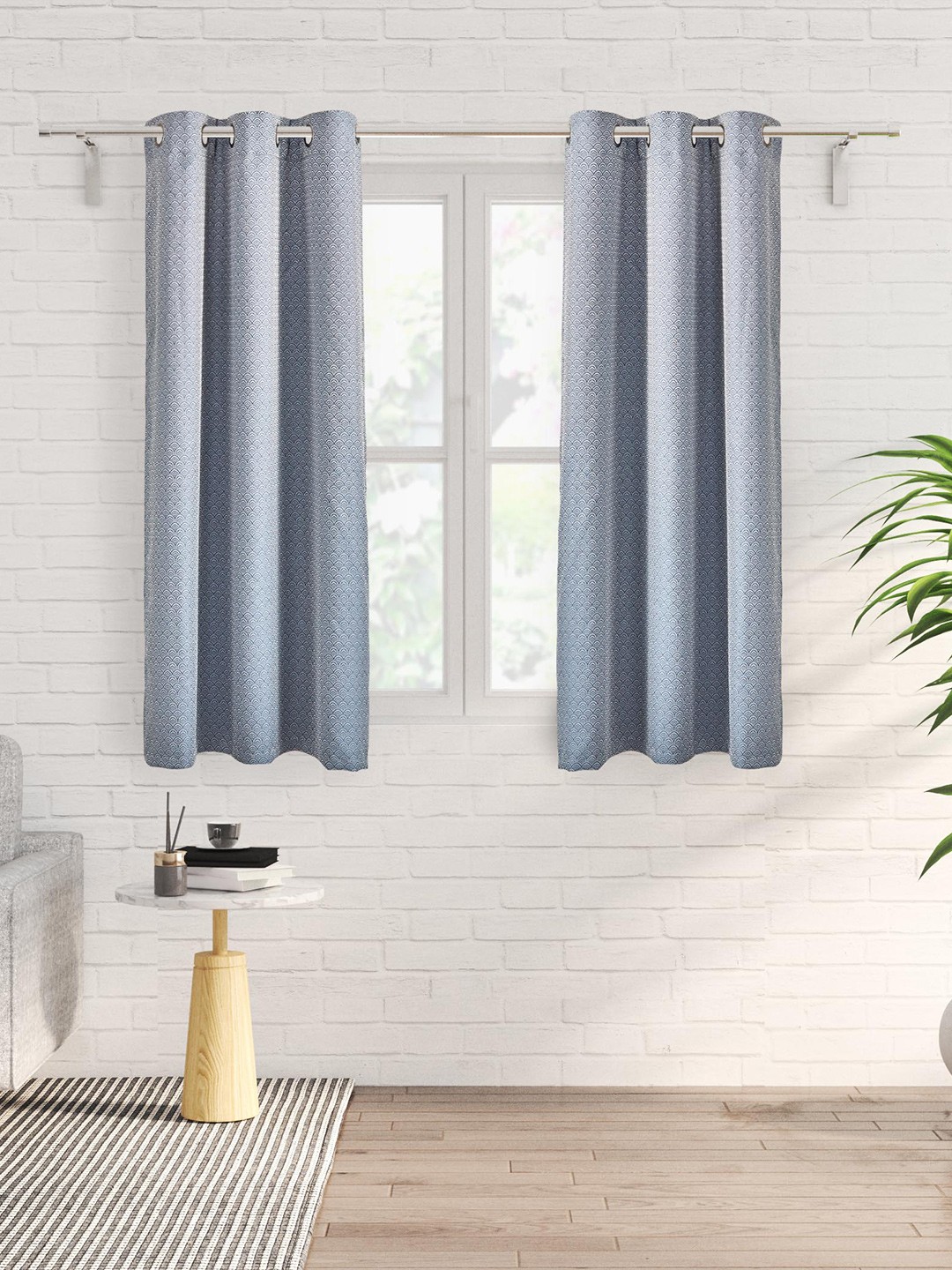 

Home Centre Blue 2 Pieces Self Design Black Out Window Curtains