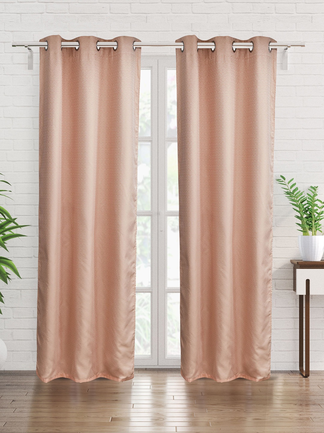 

Home Centre Peach-Coloured 2 Pieces Self Design Black Out Door Curtains