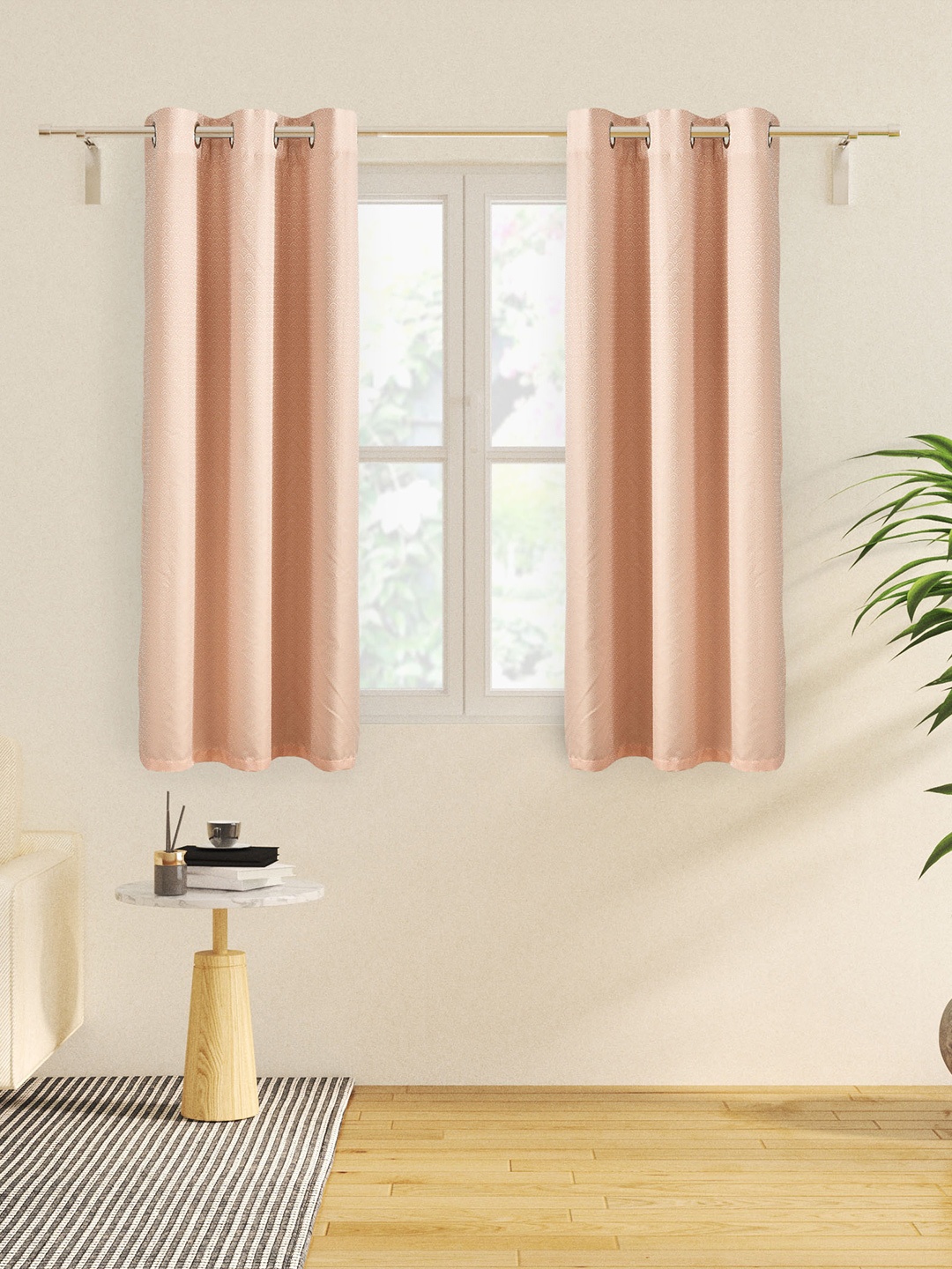 

Home Centre Peach-Coloured 2 Pieces Printed Black Out Window Curtains