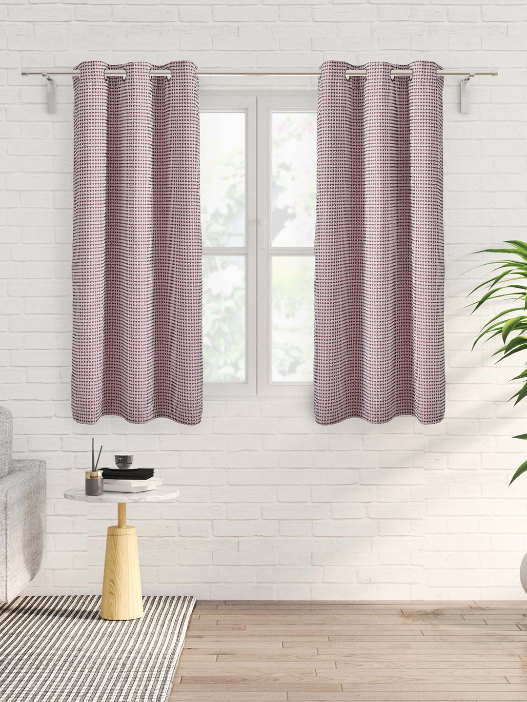 

Home Centre Purple & White 2 Pieces Geometric Printed Black Out Window Curtains